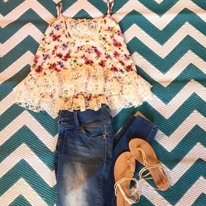 NEW Hot neon floral and lace tank top